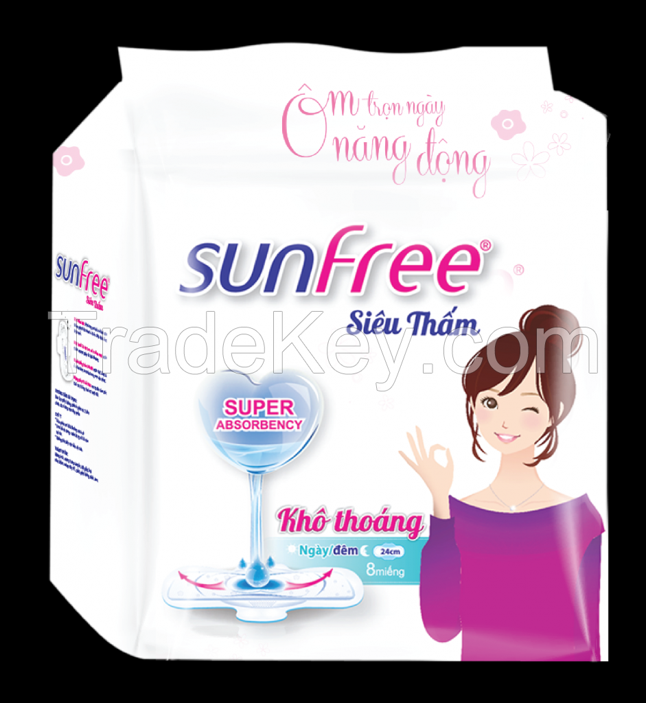 SUNFREE SUPER ABSORBENCY SUPER DRY ULTRA SOFT GOOD QUALITY SANITARY NAPKIN MADE IN VIETNAM