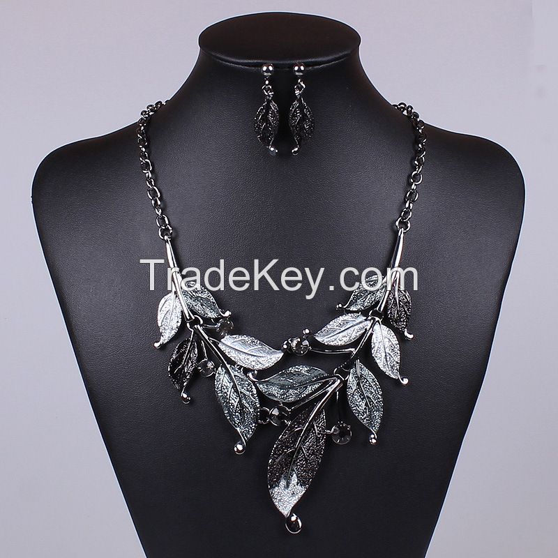 Vintage style necklace gathering leaf leaves necklace earrings MD-1414