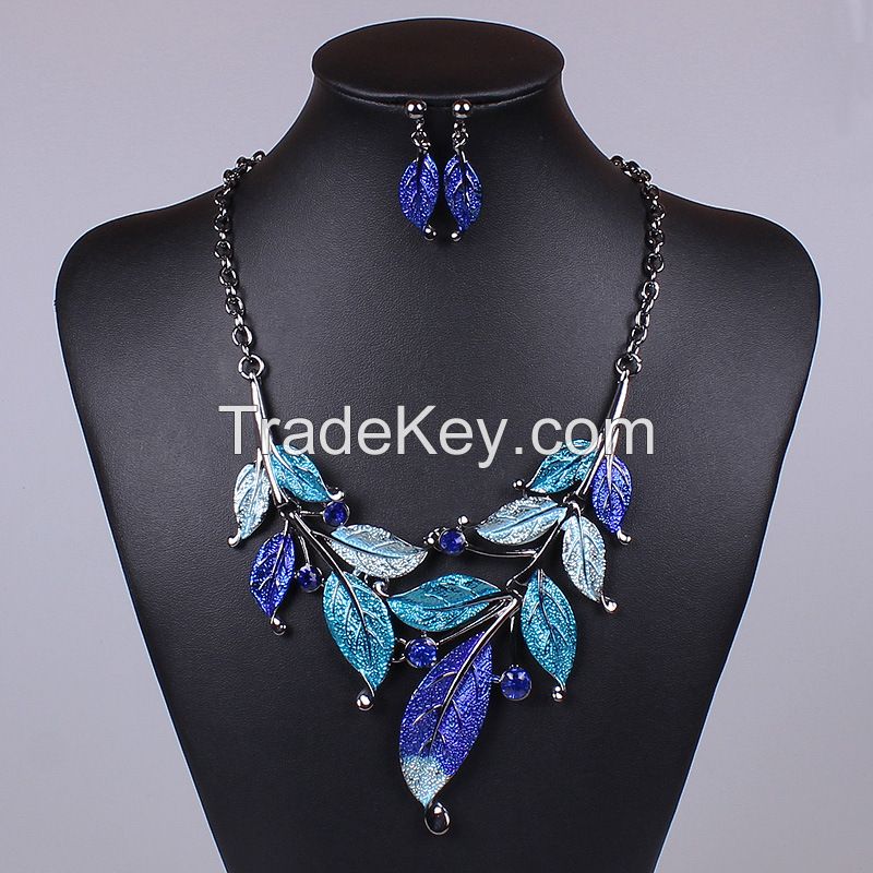 Vintage style necklace gathering leaf leaves necklace earrings MD-1414