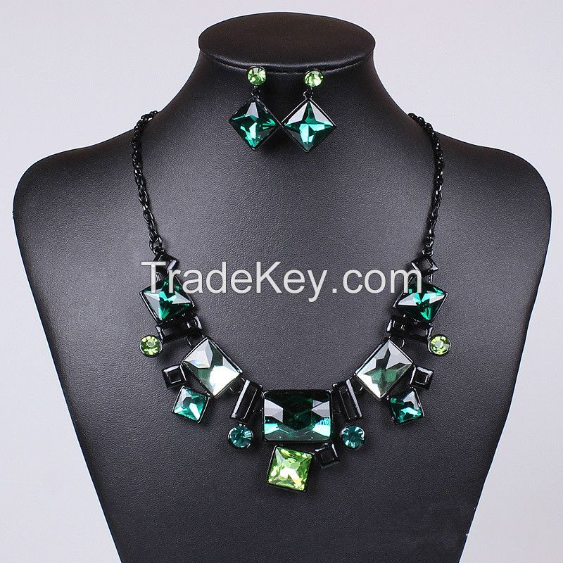 Stained glass square necklace square rectangle earrings Sets MD-1415