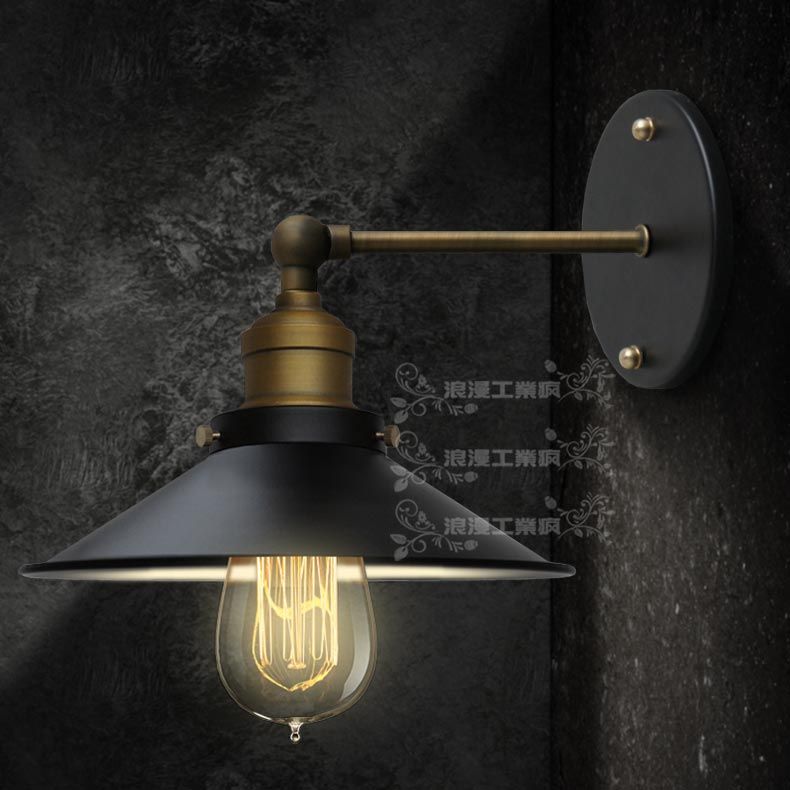 Rh Loft Style Vintage Nostalgic Iron Material Black Color Bar Counter Wall Lamp With E27 Bulbs