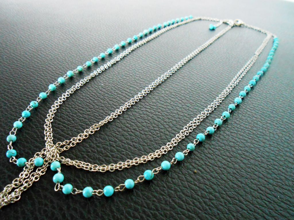 Hair Chain Accessory, Silver Chain with Turquoise Beads, Head Chain, Layered Hair Chain, Hair Jewelry. JH1006