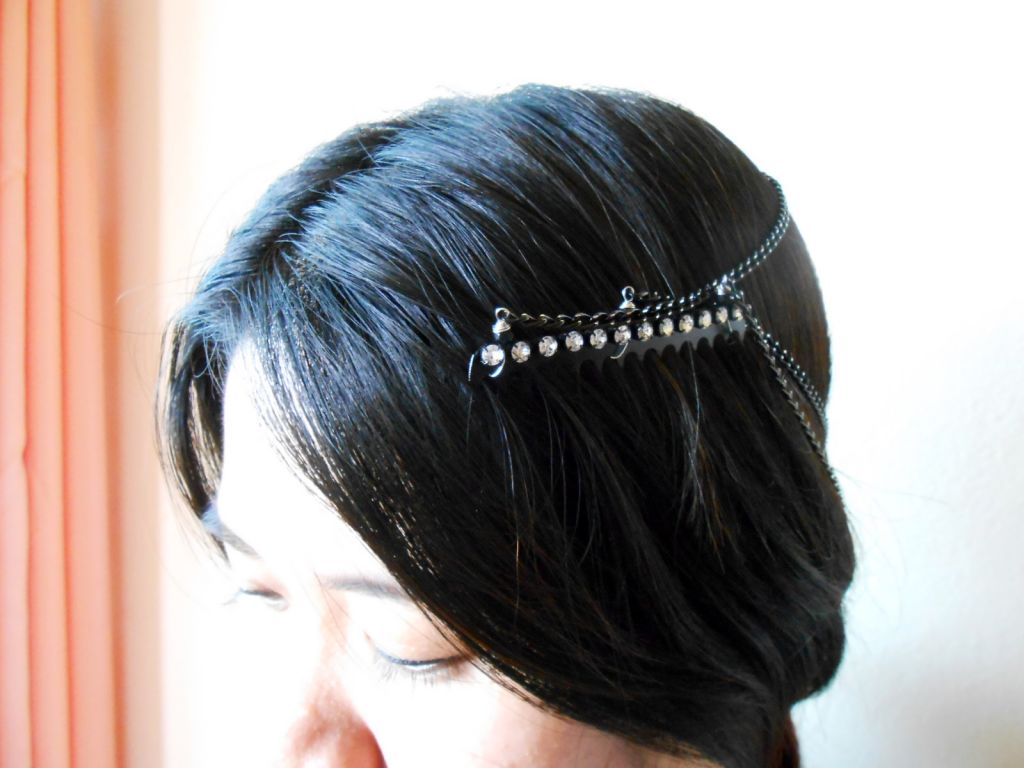 Layered Hair Chain Accessory, Bohemian Chic Diamond Crystal, Black Chain, Hairpiece, Hair Jewelry, Celebrity. JH1002