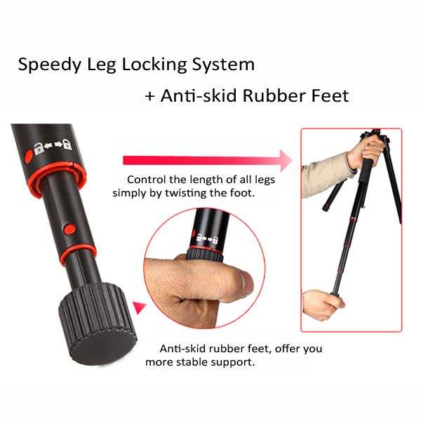 compact tripod folded to only 320mm, with monopod foot