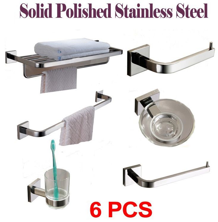 Stainless Steel Square Bathroom Accessories Set