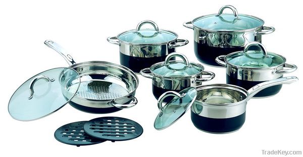 14pcs cookware set with black paint outside