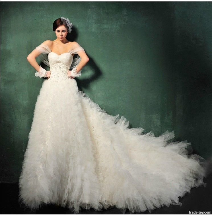 Chapel Train Sleeveless Organza Wedding Dress 2014