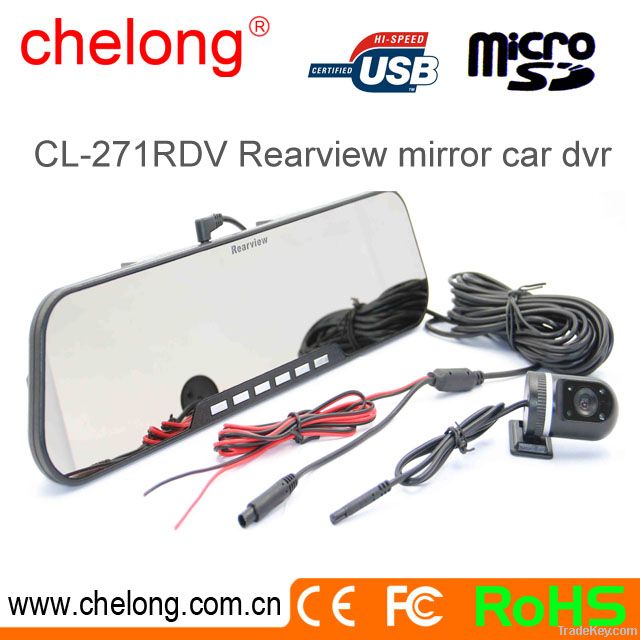 2.7inch dual camera 1080p car dvr rearview mirror dash camera