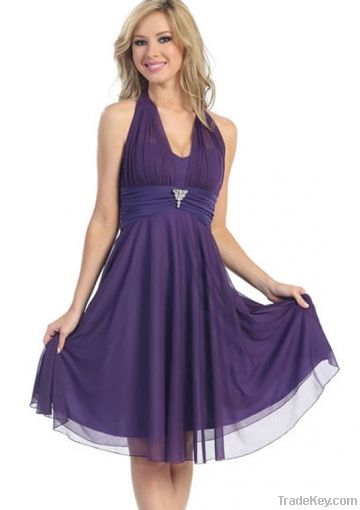 2013Cheap Junior Halter Beaded Backless Purple Bridesmaid Dress