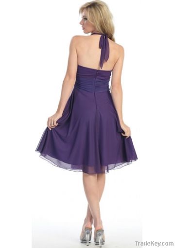 2013Cheap Junior Halter Beaded Backless Purple Bridesmaid Dress