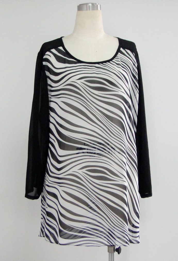 Zebra Print Ployester Chiffon Long Sleeve Top