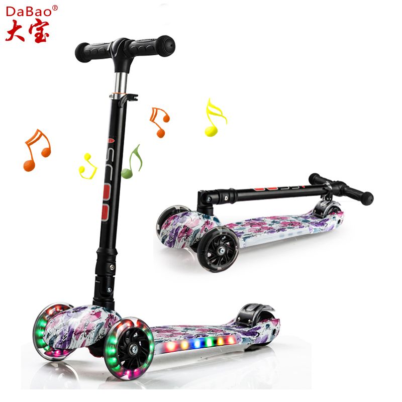 3 wheel folding mini kids kick scooter for children with flash light and music