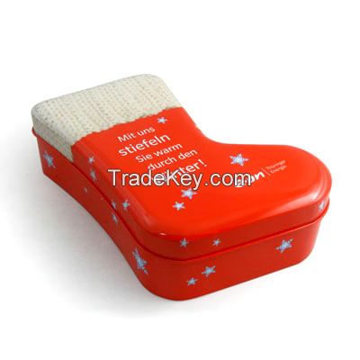 Christmas sock tin box for candies wholesale