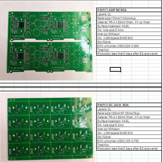 PCB:FC1 amplifier PCB board and DC jack PCB board