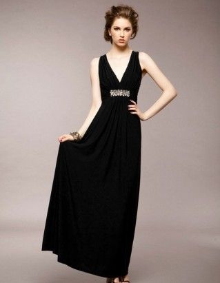 Sexy black V-neck bandage back ankle-length formal dressf