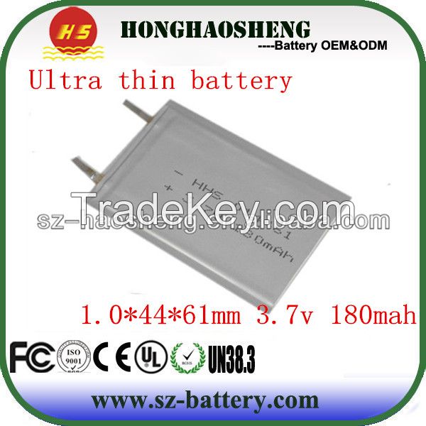 Ultra thin 014461 3.7v 160mah rechargeable lithium polymer battery