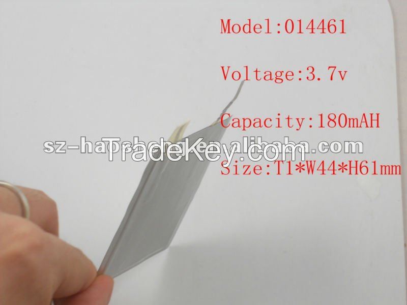 Ultra thin 014461 3.7v 160mah rechargeable lithium polymer battery