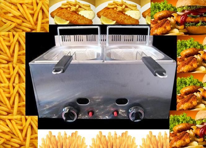 FRITEUSE FRITTEUSE 2 x 6 L GAZ GPL Propane Butane INOX HUILE FRITES Kebab NEUVE