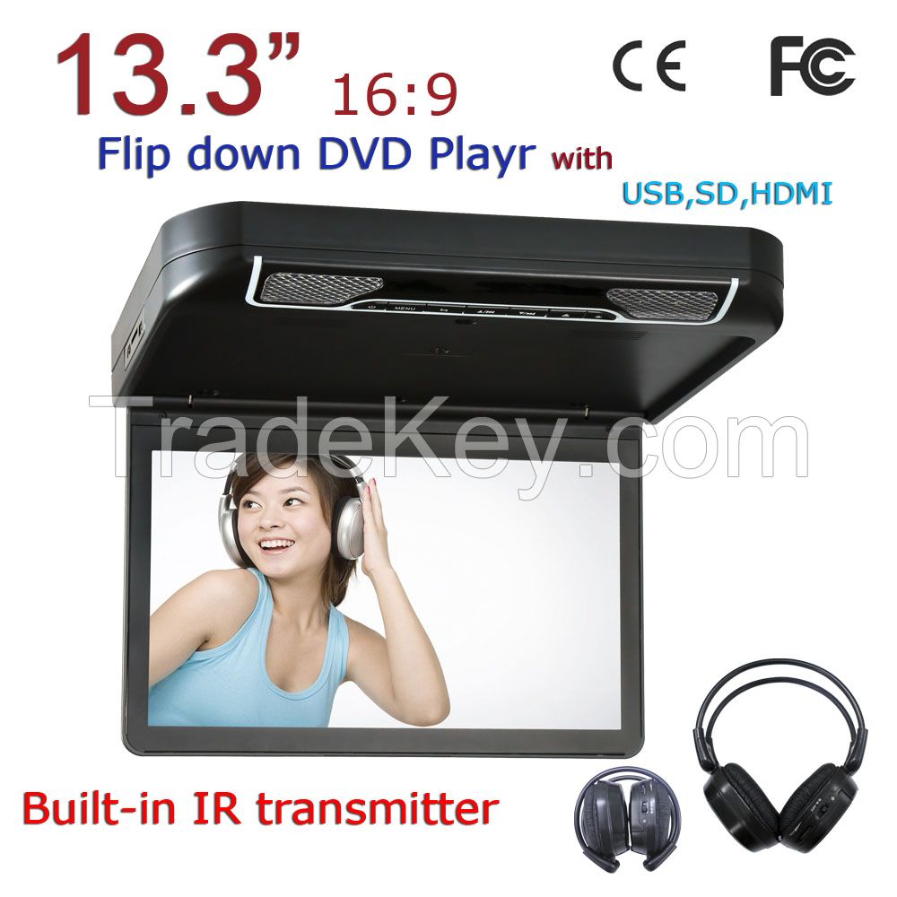 13.3&#039;&#039; Flip-down Car DVD Player with USB/SD(MP5), IR/FM Transmitter, HDMI, Wireless game