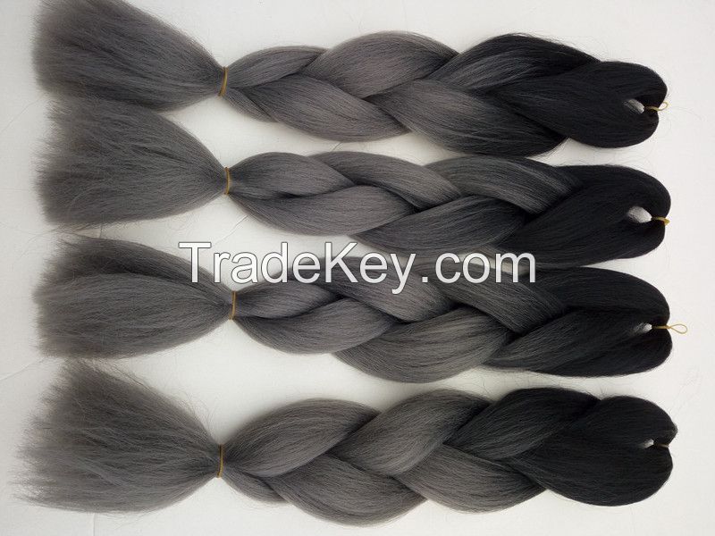 Wholesale Synthetic Jumbo Ombre Braiding Hair Extension 24&quot; 100g/piece Black/dark grey African Ombre Box Braiding Styles