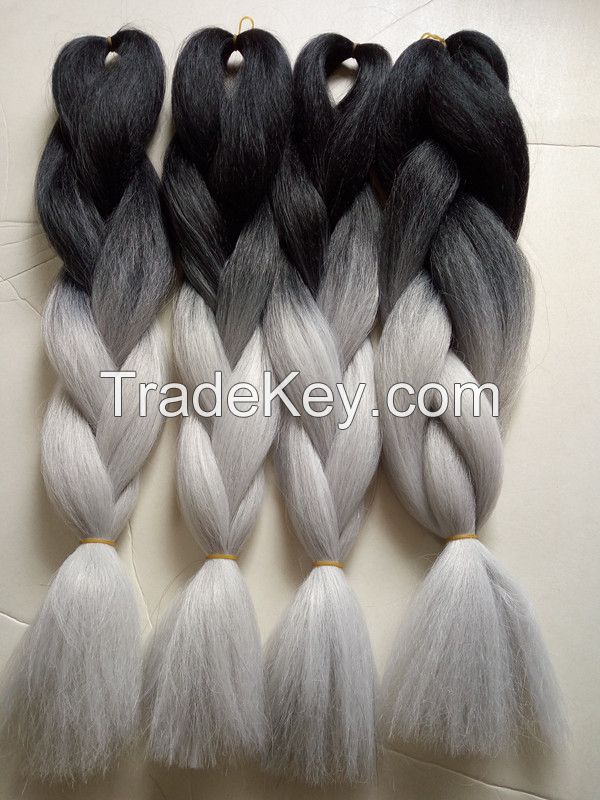 Wholesale Synthetic Jumbo Ombre Braiding Hair Extension 24&quot; 100g/piece Black/silver grey African Ombre Box Braiding Styles