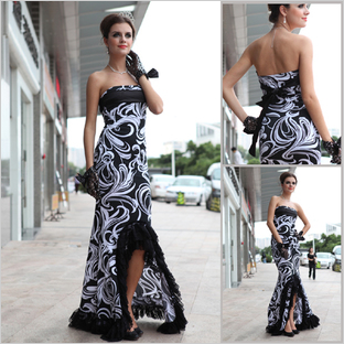 Strapless Long Evening dress black and white printing original