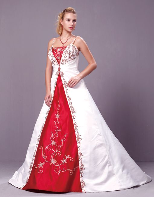 Ivory/Burgundy Embroidery A Line Wedding Dress, Bridal Gown with Skirt