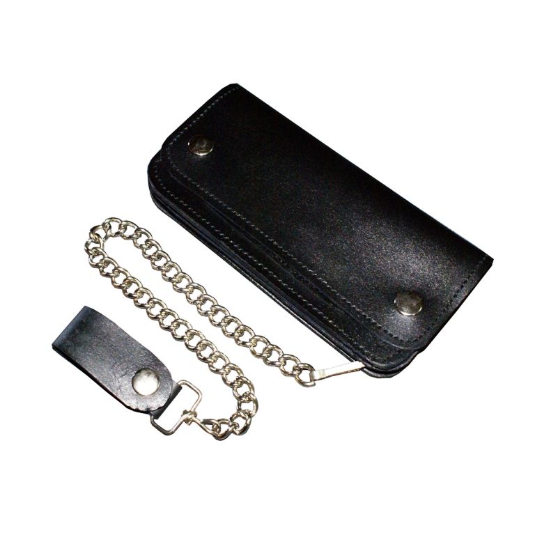 LEATHER CHAIN WALLETS BIFOLD TRUCKER WALLET BLACK COLOR