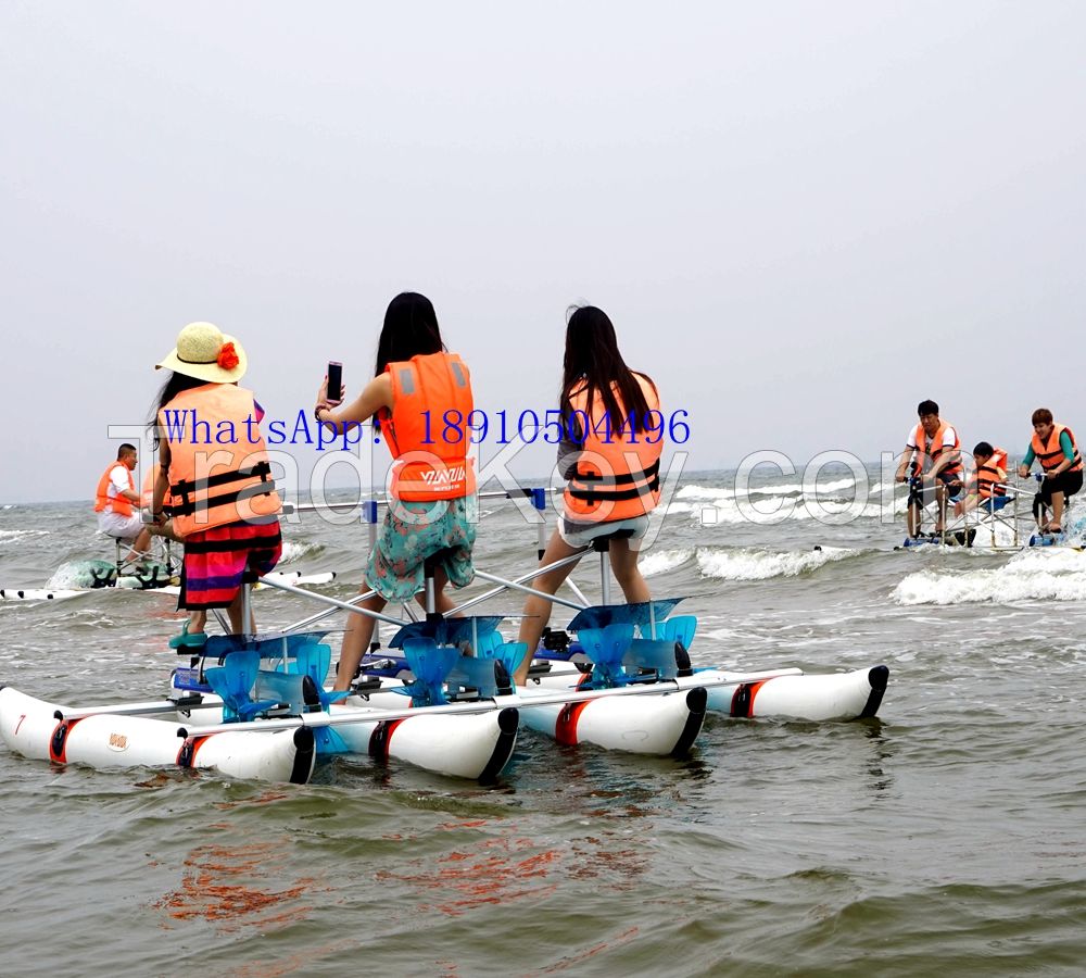 inflatable PVC Pontoons Aluminum Frame Pedal Boats Three Rider Water Bikes Water Tricycle for sale