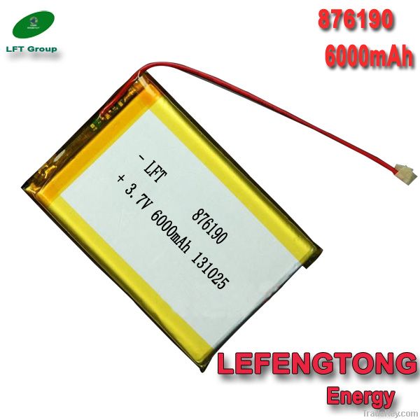 China factory 876190 3.7v 6000mah lithium polymer battery for tablet