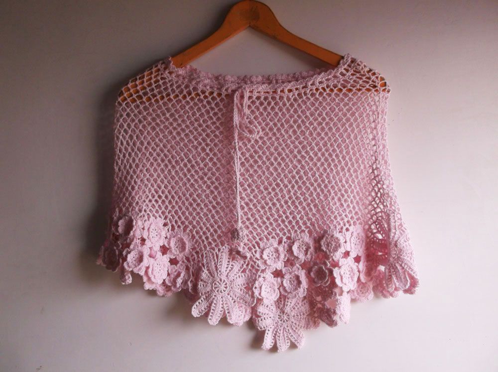 lovely children's girls cotton linen handcrocheted cape 