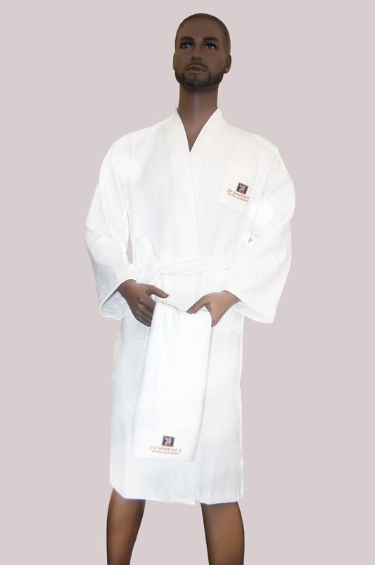 White Waffle Bathrobe Loop Fabric Inside Hotel Bathrobe