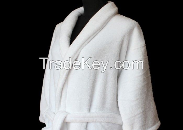 Adult age group coral fleece bathrobe white hotel robe