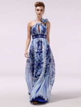 Evening Dress Elegant Halter Rhinestone A-line Sleeveless Chiffon 