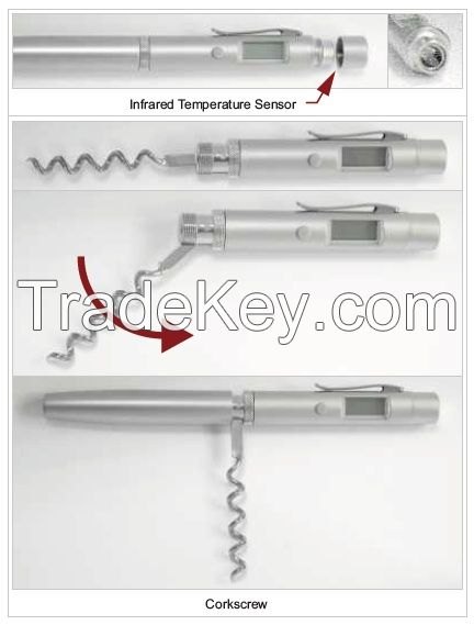 Infrared Thermometer with Corkscrew 2-in-1 Design for Wine Industry