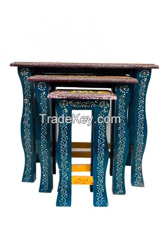 WOODEN PAINTED  NESTED STOOL SET OF 3