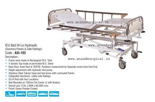 ICU Bed Hi-Lo Hydraulic (Sunmica Panels &amp;amp; Side Railings)