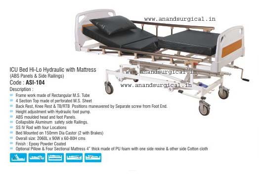 ICU Bed Hi-Lo Hydraulic with Mattress (ABS Panels &amp; Side Railings)