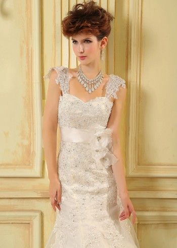 strap lace deluxe embroidery wedding dress 