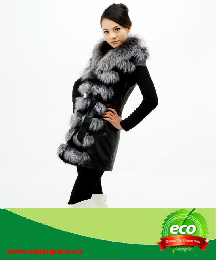 New Arrival Pretty  Women&#039;s Real Silver Fox Fur Coat