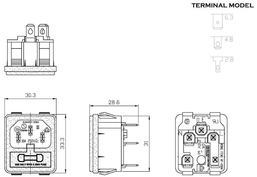 IEC INLET WITH 5*20MM TWO FUSE HOLDER