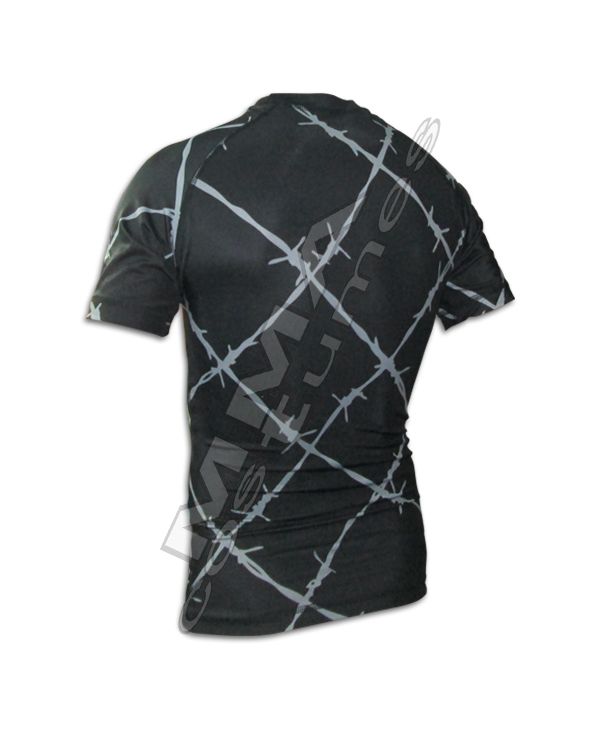 Short Sleeve Barbed Wire Design MMA Rash Guard | Sublimated Gi/No-Gi Grappling Compression Shirt