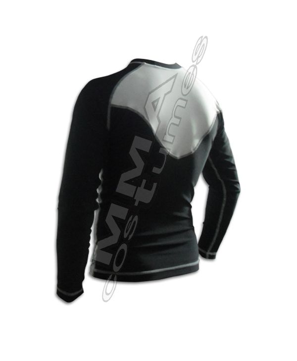 Full Sleeve MMA Rash Guard | White Body Black Sleeve Compression Shirt | No-Gi Grappling Top