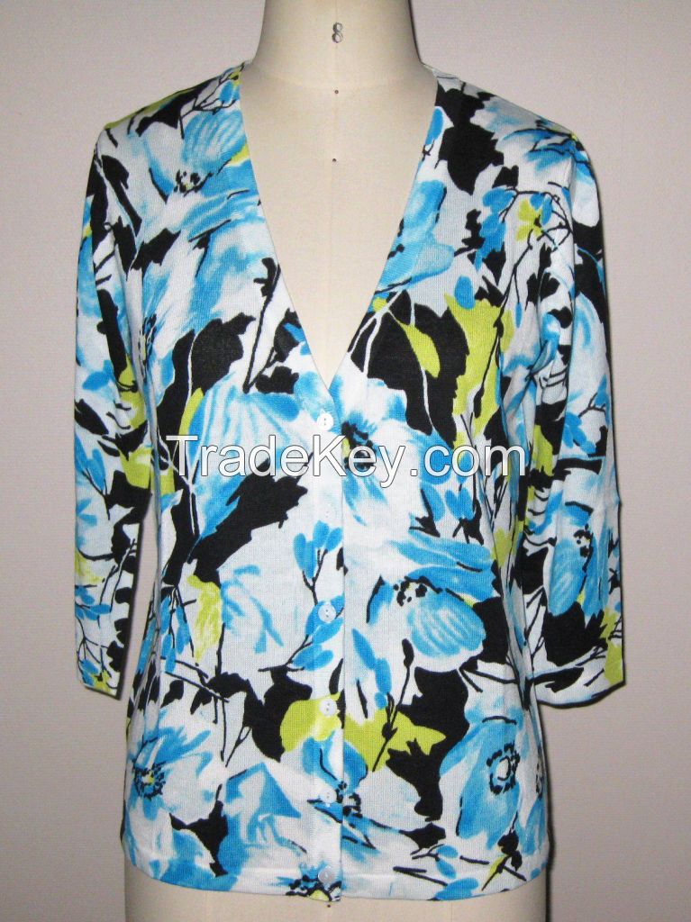 women spring color flower print sweater