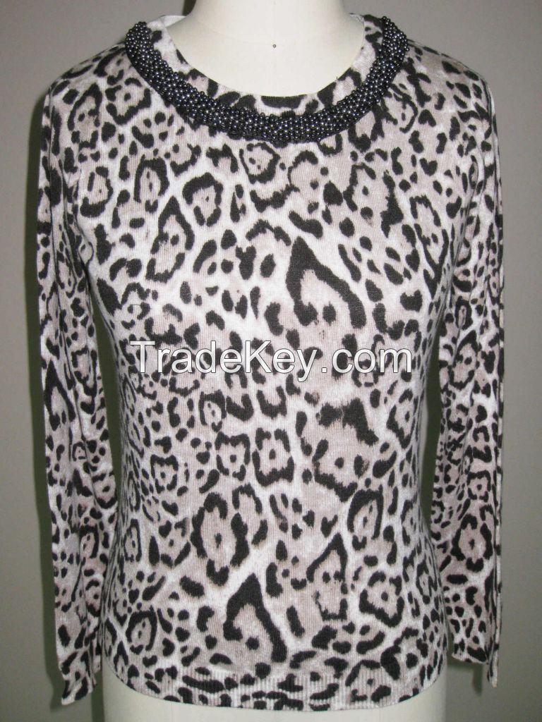 women animal print with embellished jumper