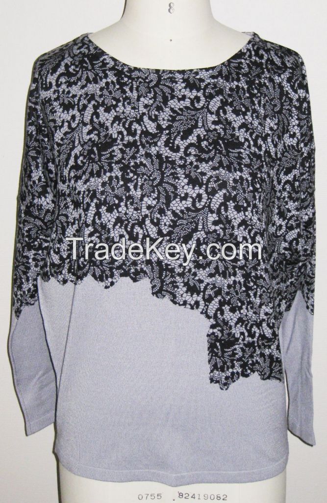 women lace print sweater cardigan