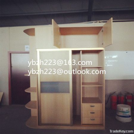 sliding door wardrobe with vertical wall shelf