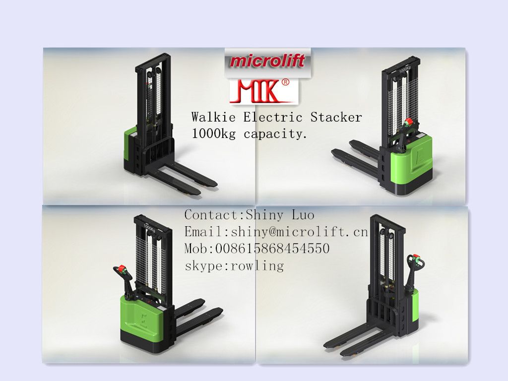 Walkie Electric Stacker factory, Microlift brand or OEM, 1000KG Capacity