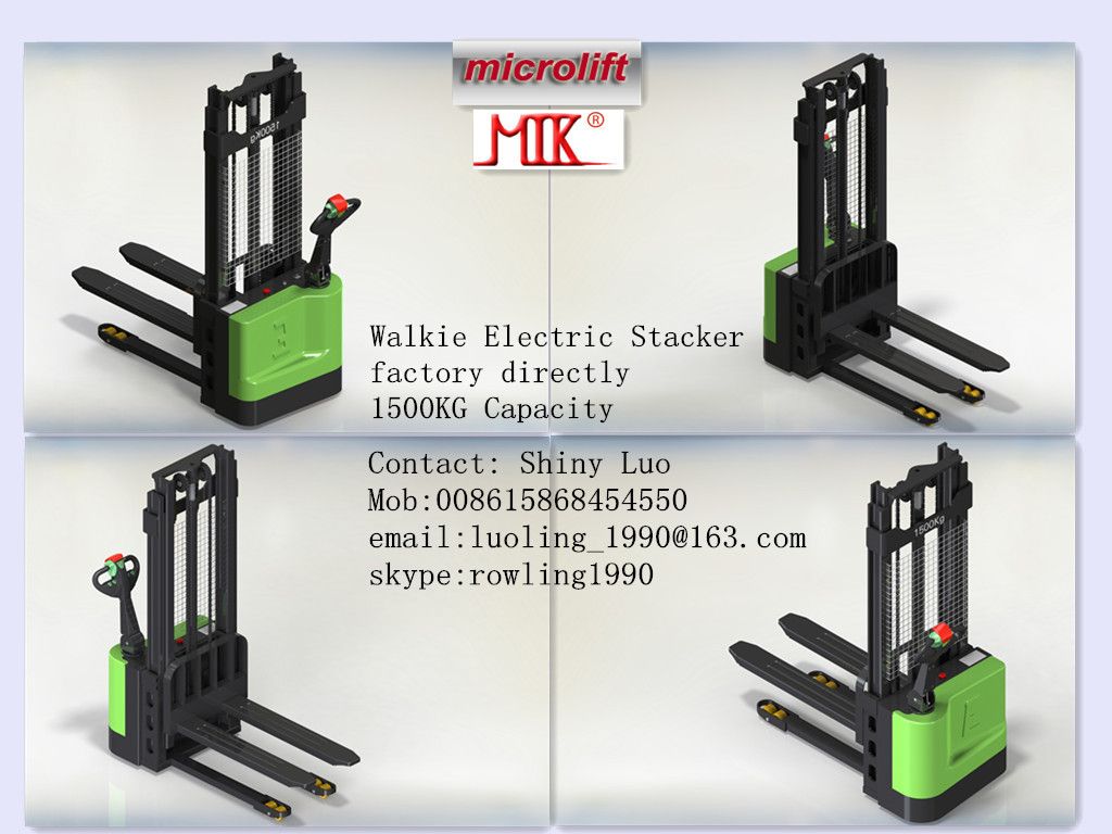 Walkie Electric Stacker factory, Microlift brand or OEM, 1500KG Capacity