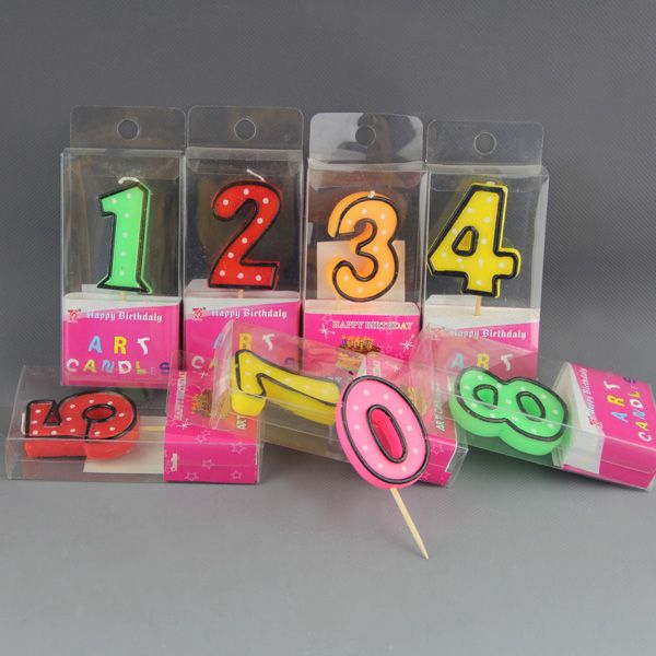 black edge colorful birthday number candles from 0-9 wholesale